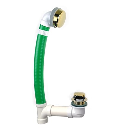 Watco Flex924 24 in. x 1.5 in. Flexible Bath Waste w-Foot Act. Stopper and Innovator Overflow, Brass FLEX924-FA-PVC-PB
